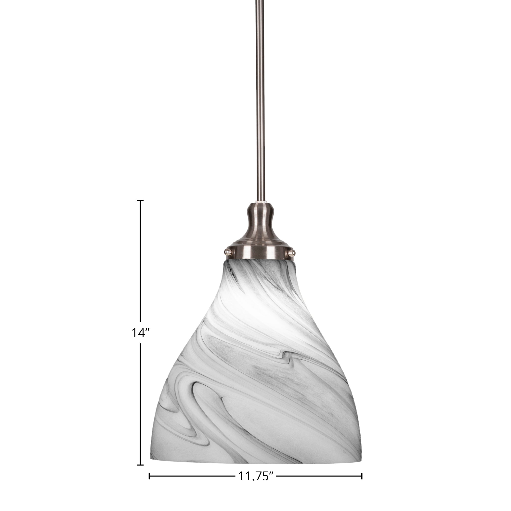 Juno One Light Pendant in Brushed Nickel with 11.75" Onyx Swirl Shade