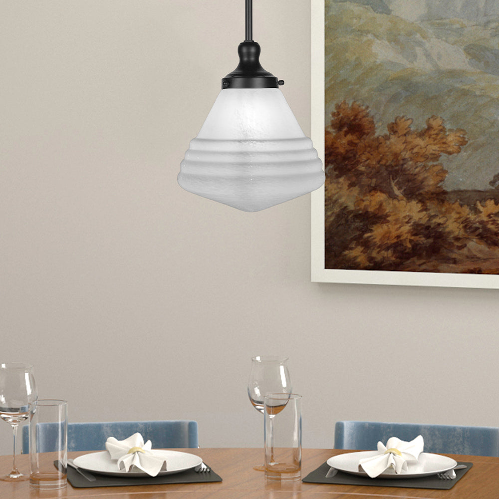 Juno One Light Pendant in Matte Black with 10" White Marble Shade