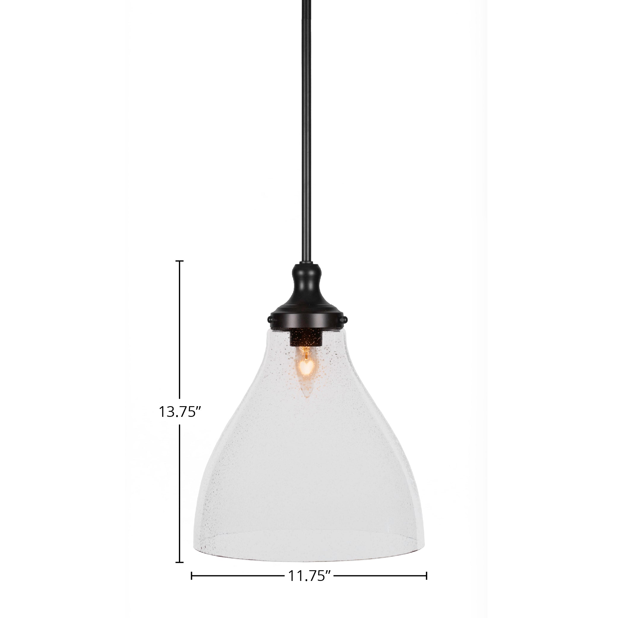Juno One Light Pendant in Matte Black with 11.75" Clear Bubble Shade