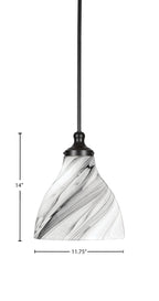 Juno One Light Pendant in Matte Black with 11.75" Onyx Swirl Shade