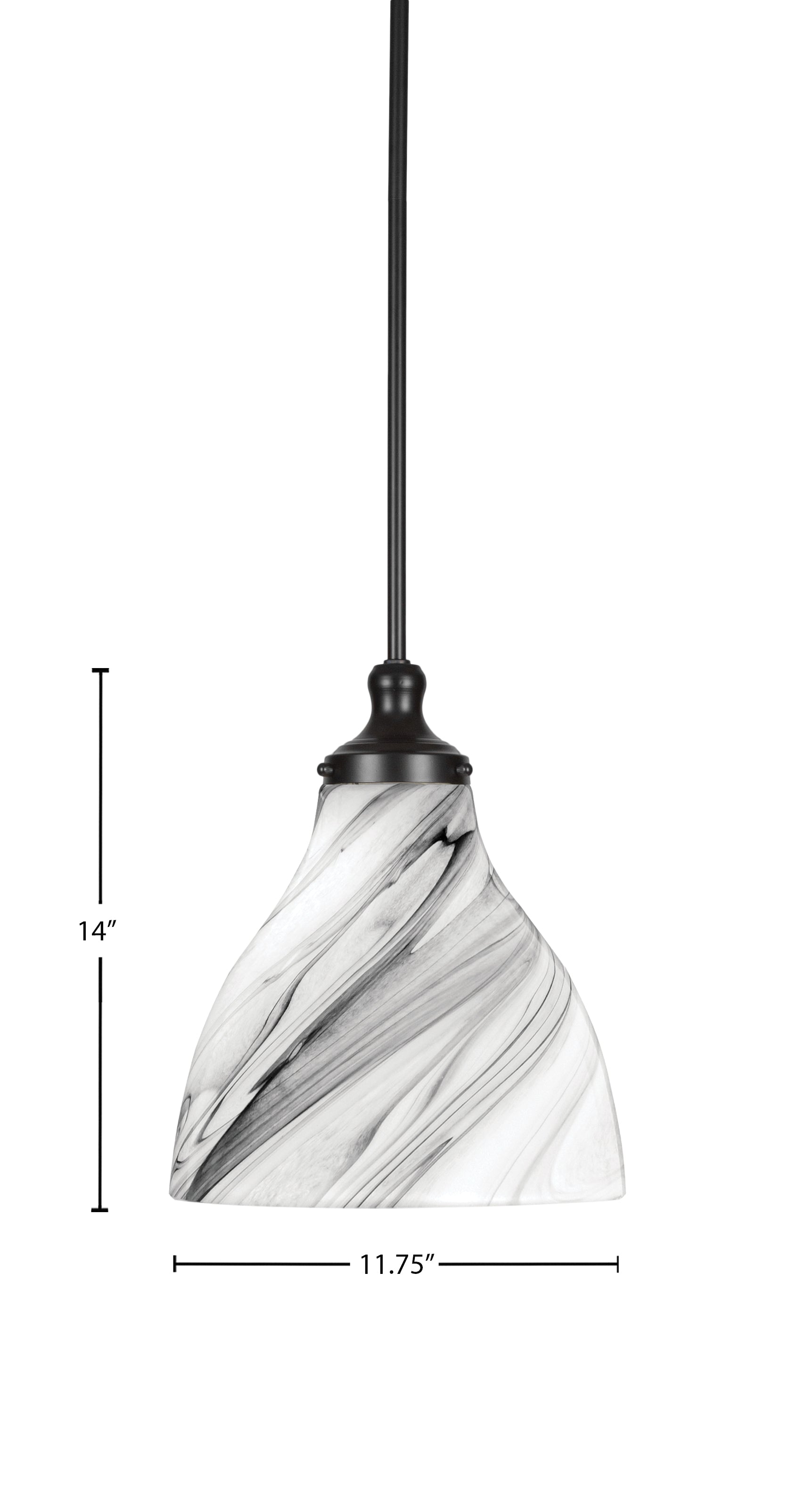 Juno One Light Pendant in Matte Black with 11.75" Onyx Swirl Shade