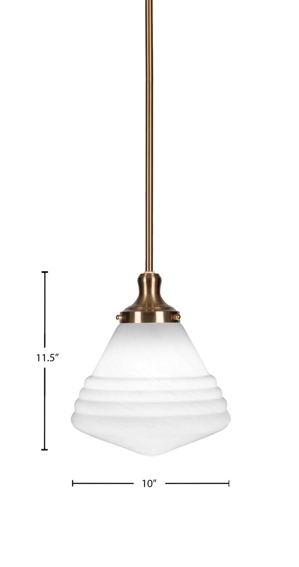 Juno One Light Pendant in New Age Brass with 10" White Marble Shade