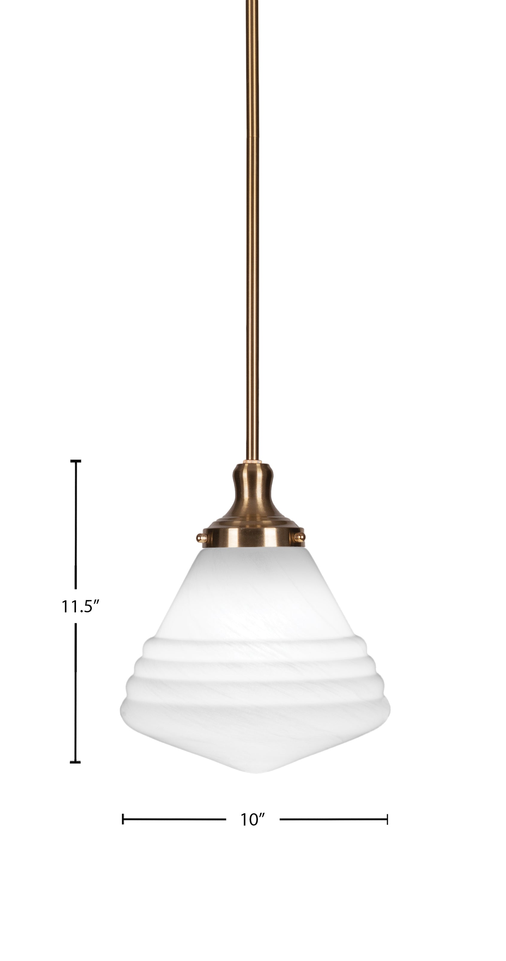 Juno One Light Pendant in New Age Brass with 10" White Marble Shade