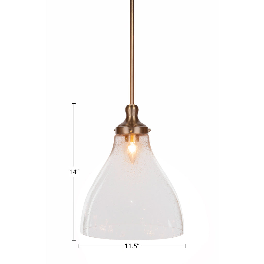 Juno One Light Pendant in New Age Brass with 11.75" Clear Bubble Shade