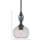 Eleganté One Light Mini Pendant in Matte Black with 7" Clear Bubble Shade