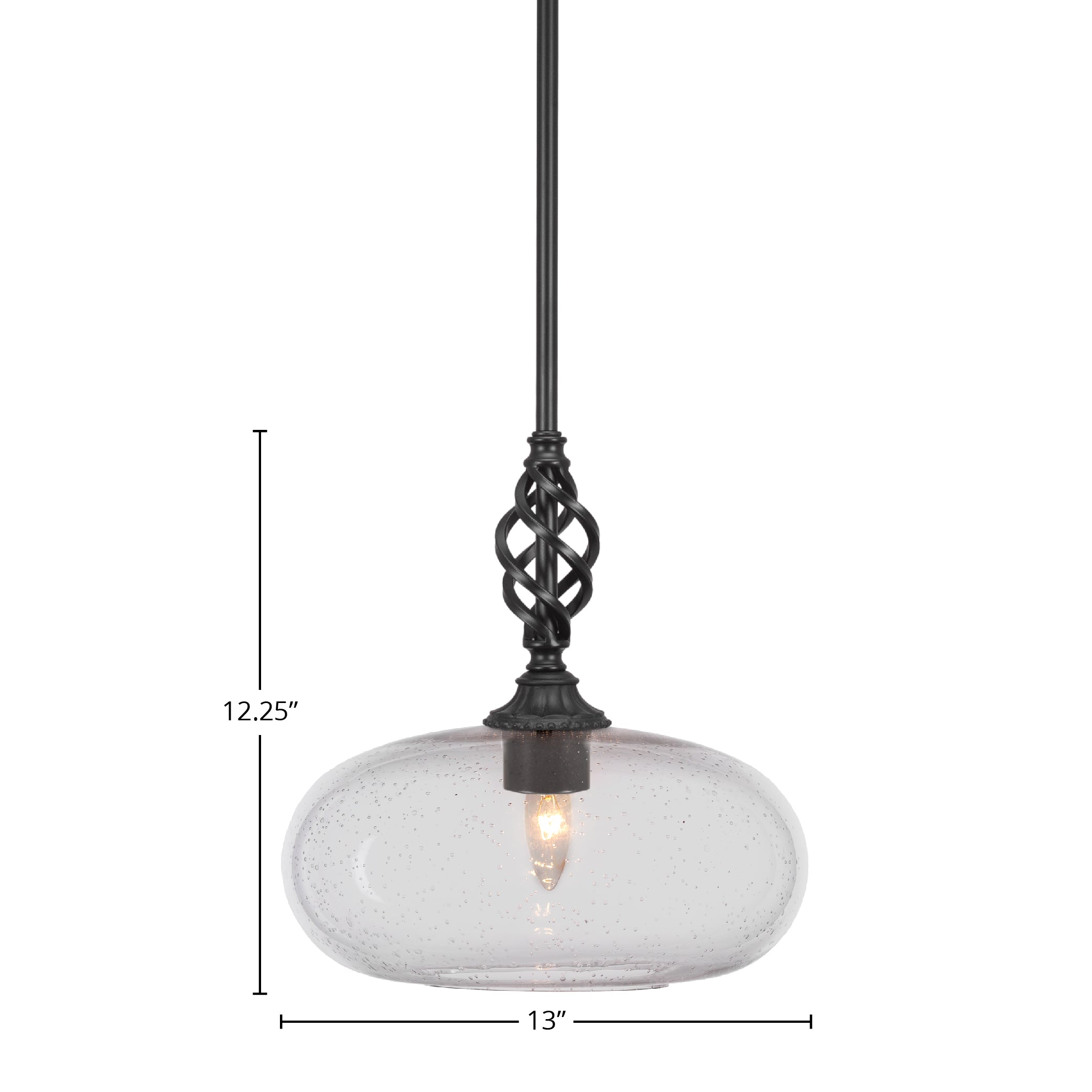Eleganté One Light Mini Pendant in Matte Black with 13" Clear Bubble Shade
