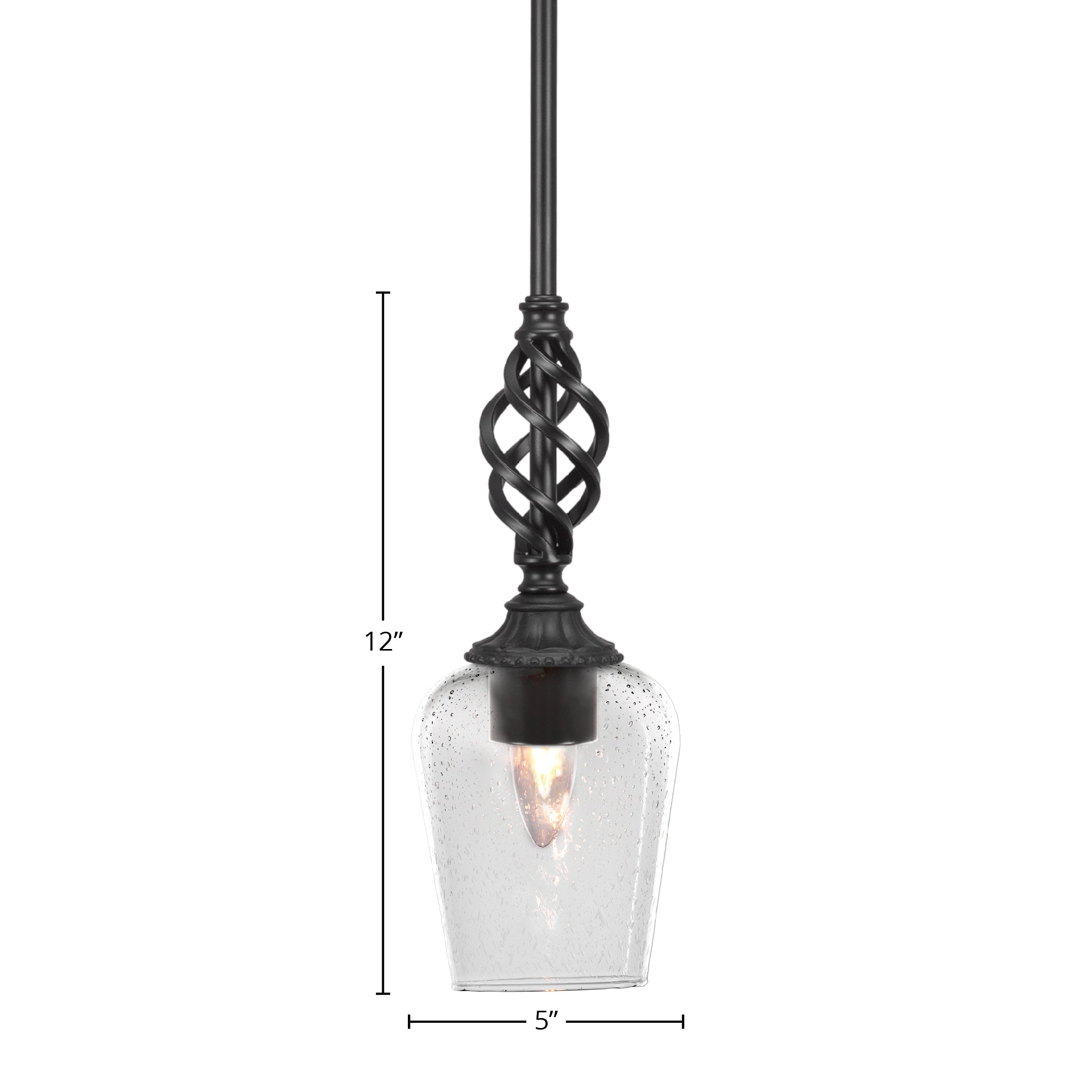 Eleganté One Light Mini Pendant in Matte Black with 5" Clear Bubble Shade