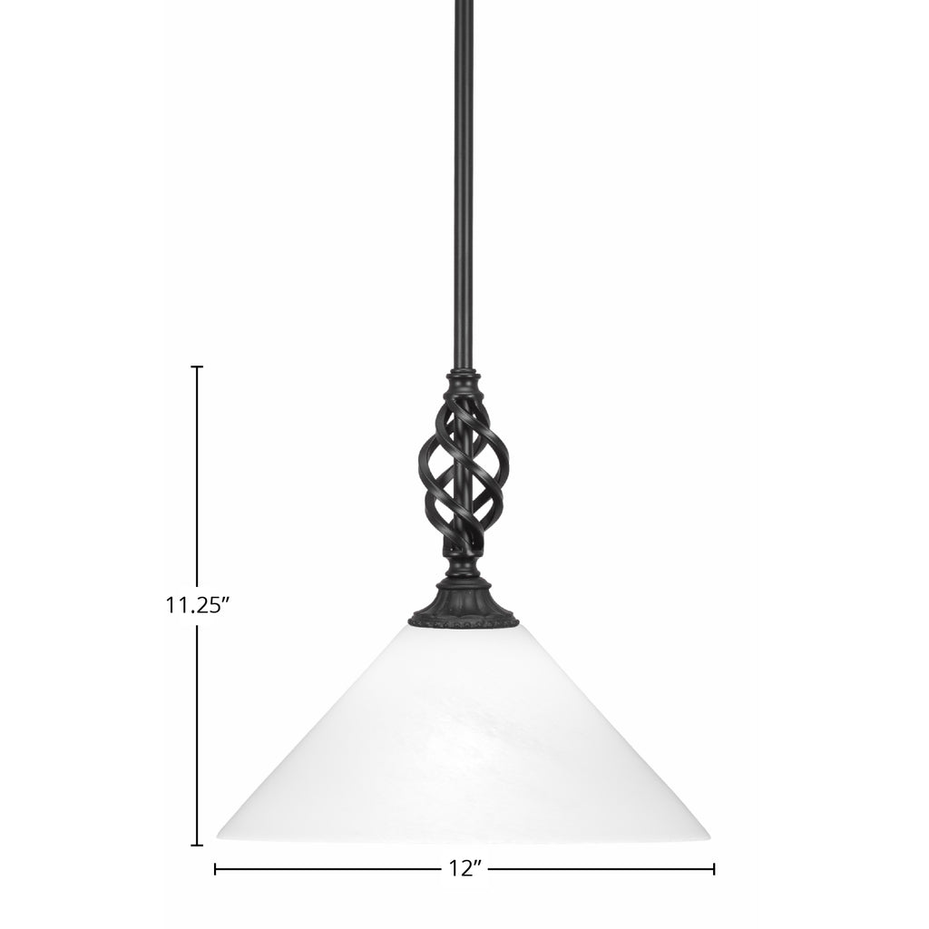 Eleganté One Light Mini Pendant in Matte Black with 12" White Marble Shade