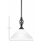 Eleganté One Light Mini Pendant in Matte Black with 12" White Marble Shade