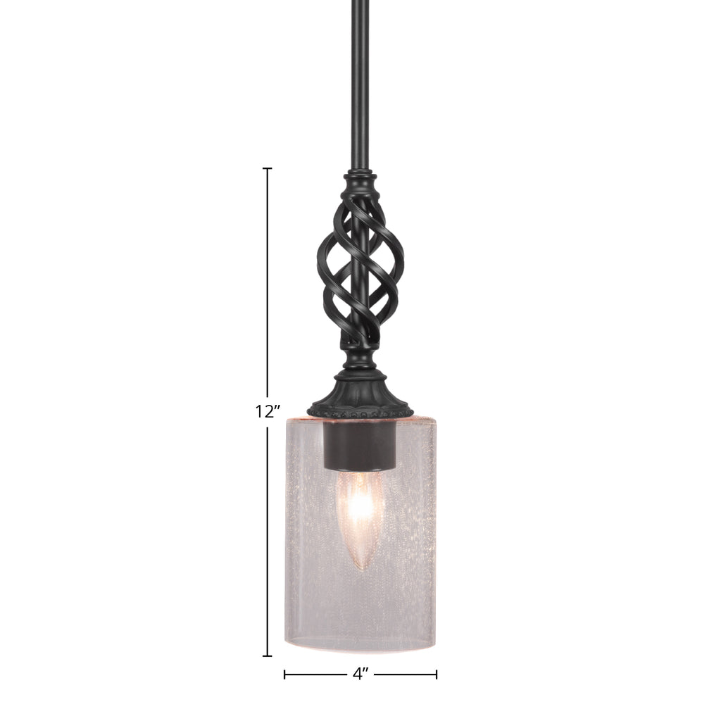 Eleganté One Light Mini Pendant in Matte Black with 4" Clear Bubble Shade