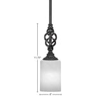 Eleganté One Light Mini Pendant in Matte Black with 4" White Marble Shade