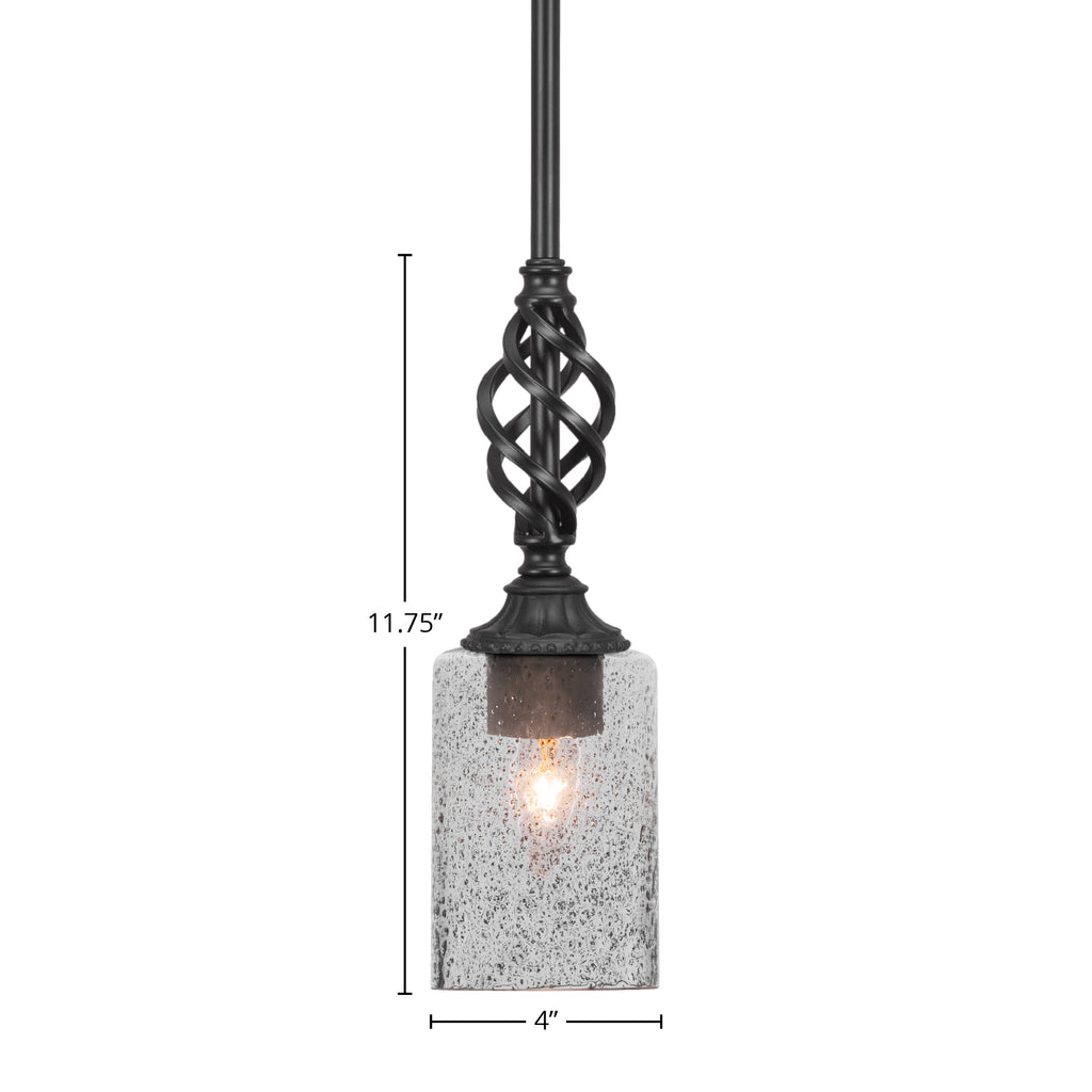 Eleganté One Light Mini Pendant in Matte Black with 4" Smoke Bubble Shade