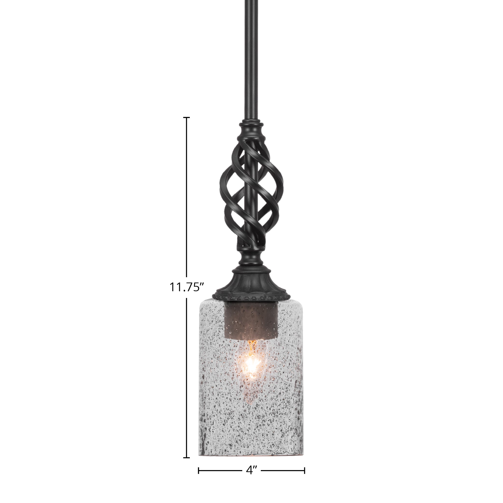 Eleganté One Light Mini Pendant in Matte Black with 4" Smoke Bubble Shade