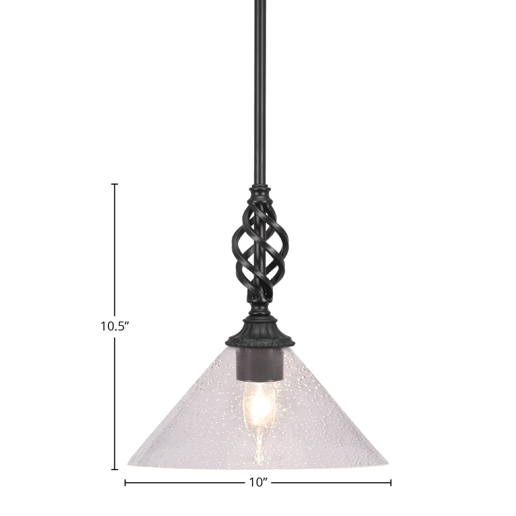 Eleganté One Light Mini Pendant in Matte Black with 10" Clear Bubble Shade