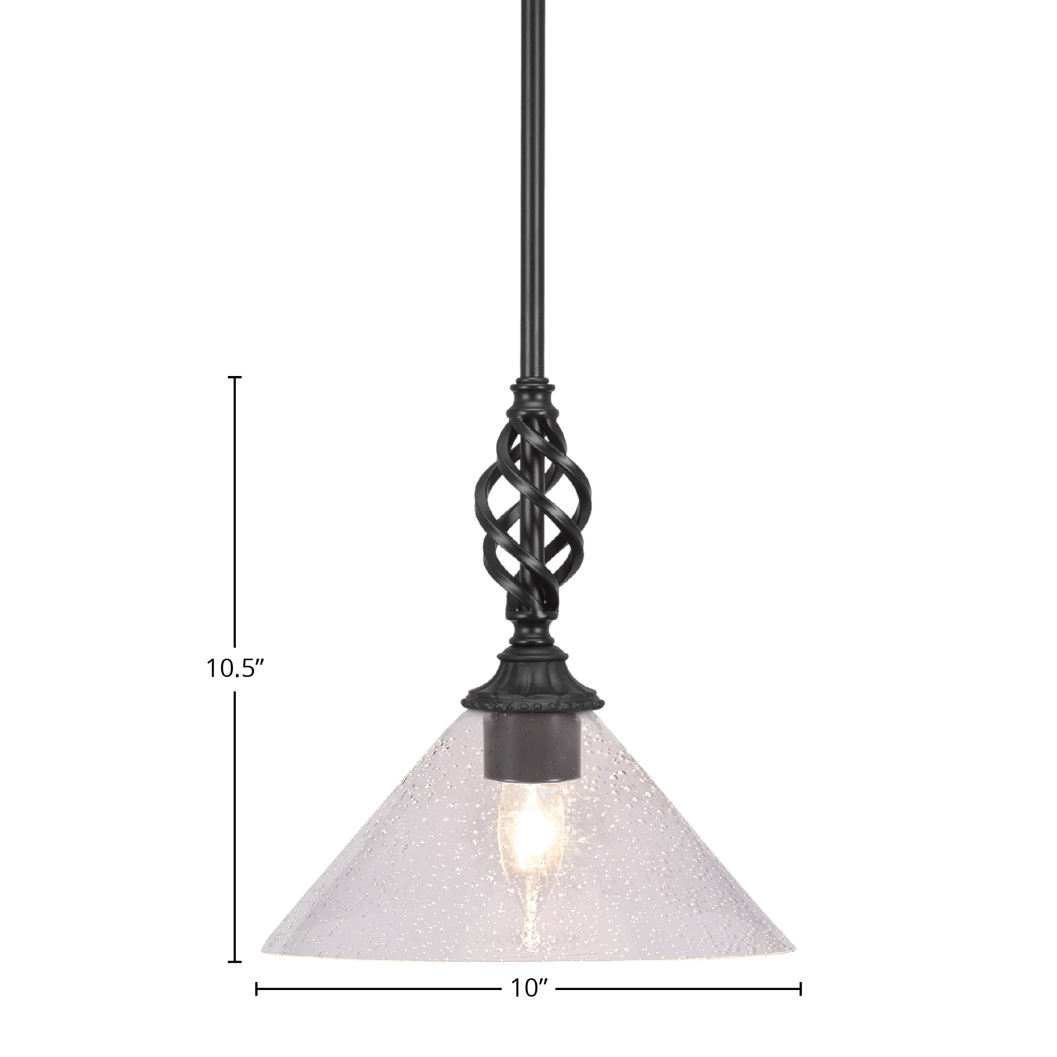 Eleganté One Light Mini Pendant in Matte Black with 10" Clear Bubble Shade