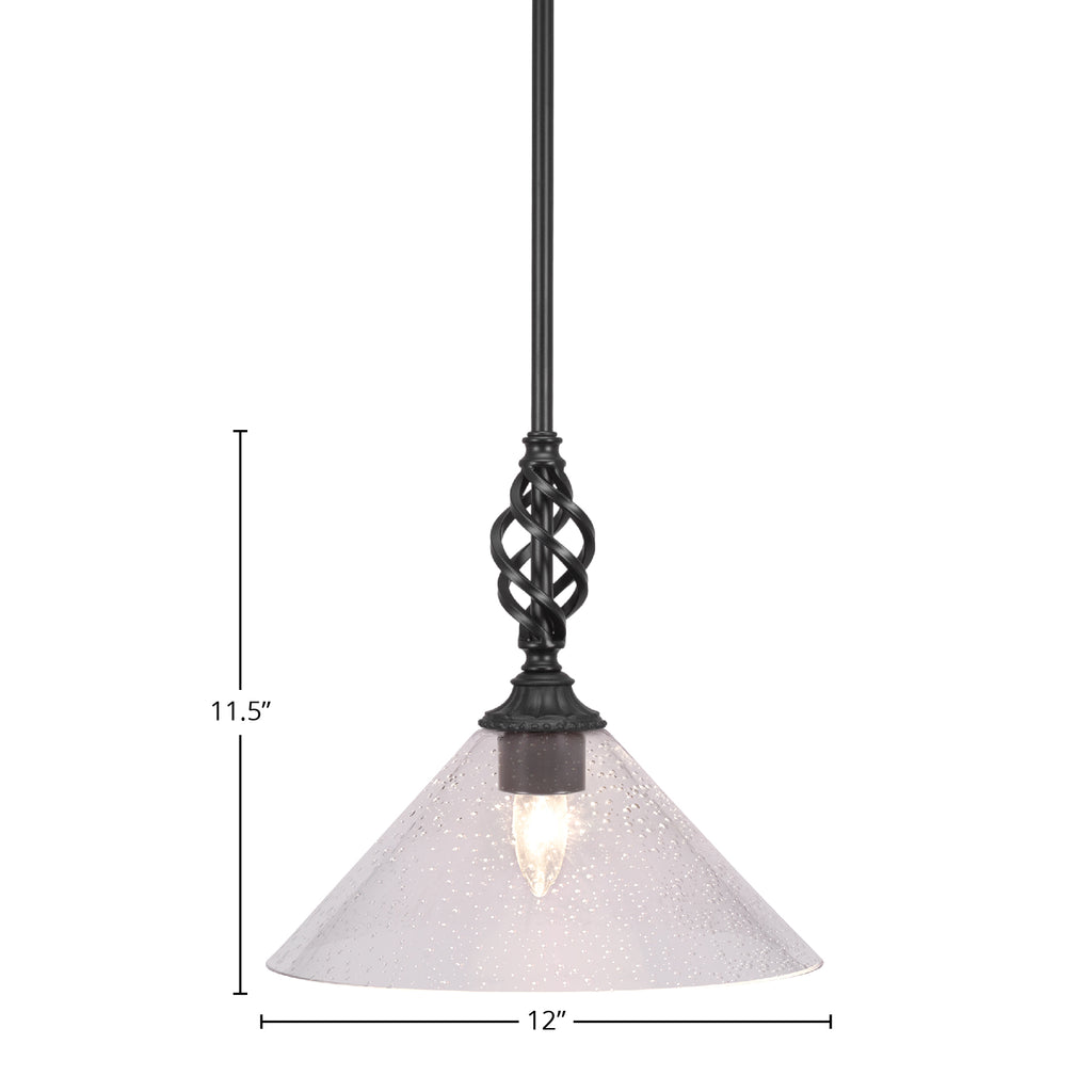 Eleganté One Light Mini Pendant in Matte Black with 12" Clear Bubble Shade