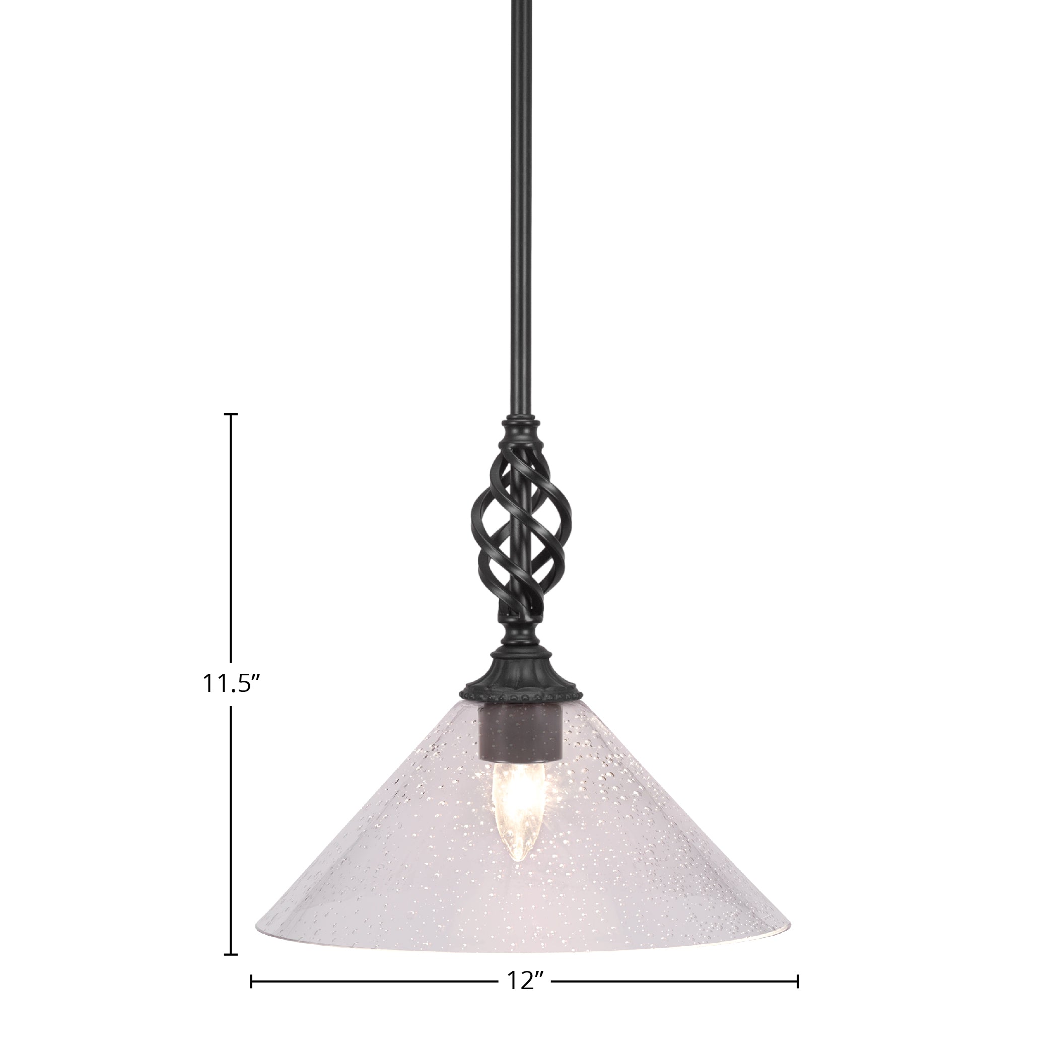 Eleganté One Light Mini Pendant in Matte Black with 12" Clear Bubble Shade