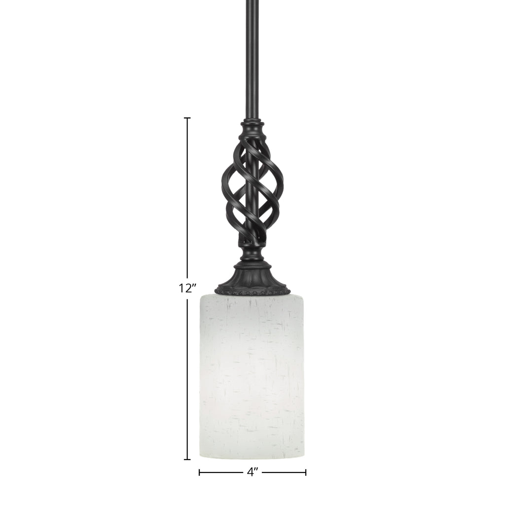 Eleganté One Light Mini Pendant in Matte Black with 4" White Muslin Shade