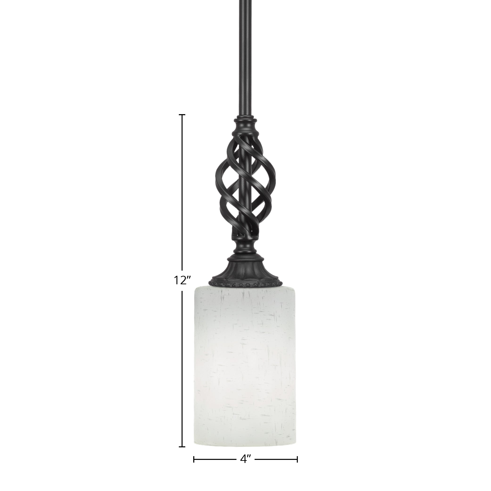 Eleganté One Light Mini Pendant in Matte Black with 4" White Muslin Shade
