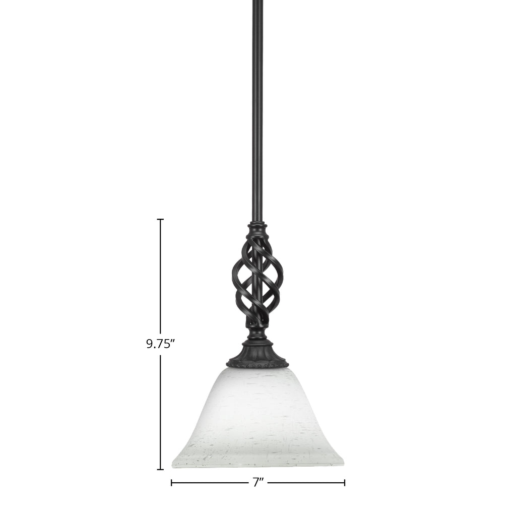 Eleganté One Light Mini Pendant in Matte Black with 7" White Muslin Shade