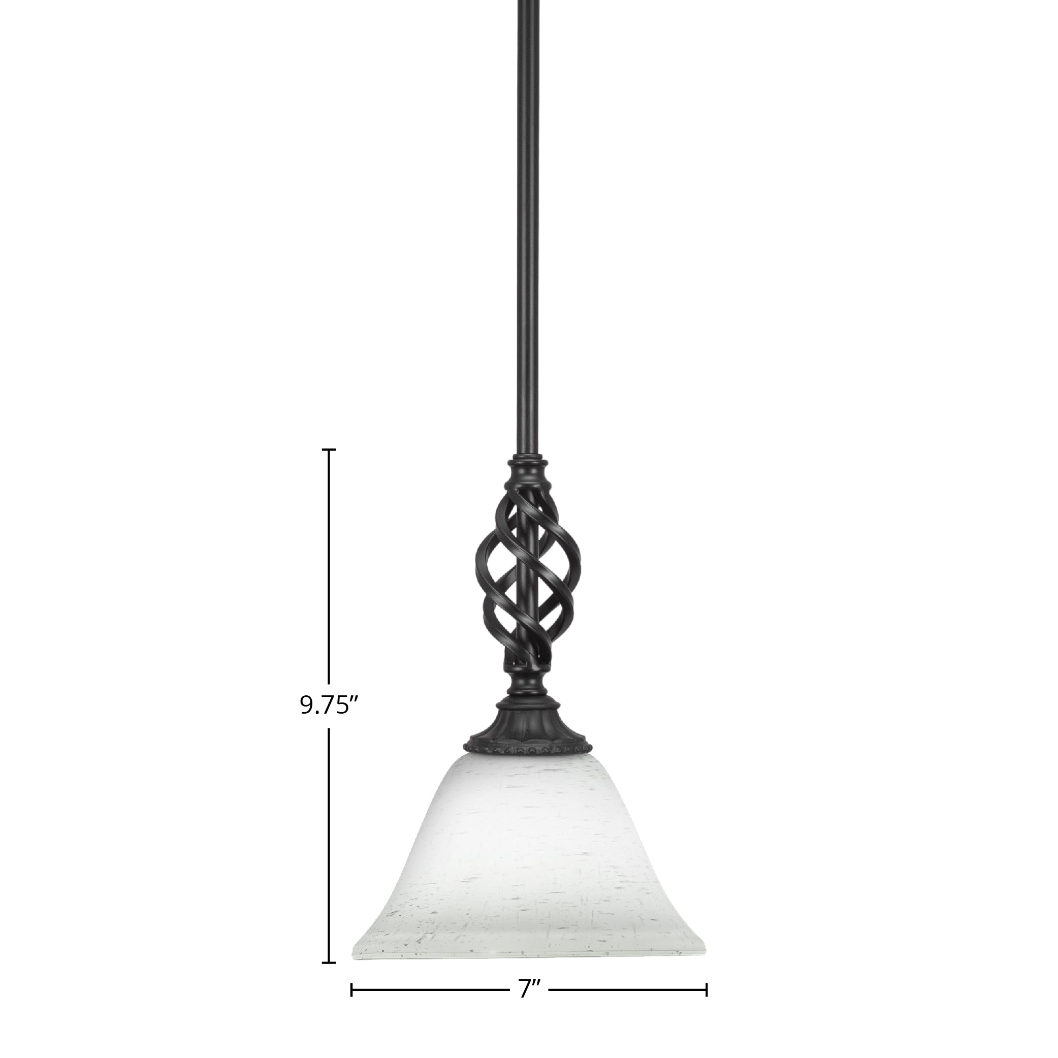 Eleganté One Light Mini Pendant in Matte Black with 7" White Muslin Shade