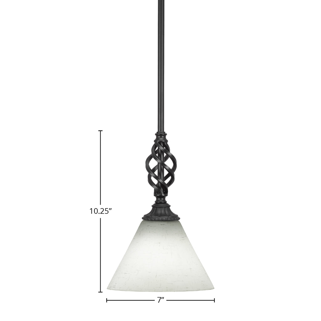 Eleganté One Light Mini Pendant in Matte Black with 7" White Muslin Shade