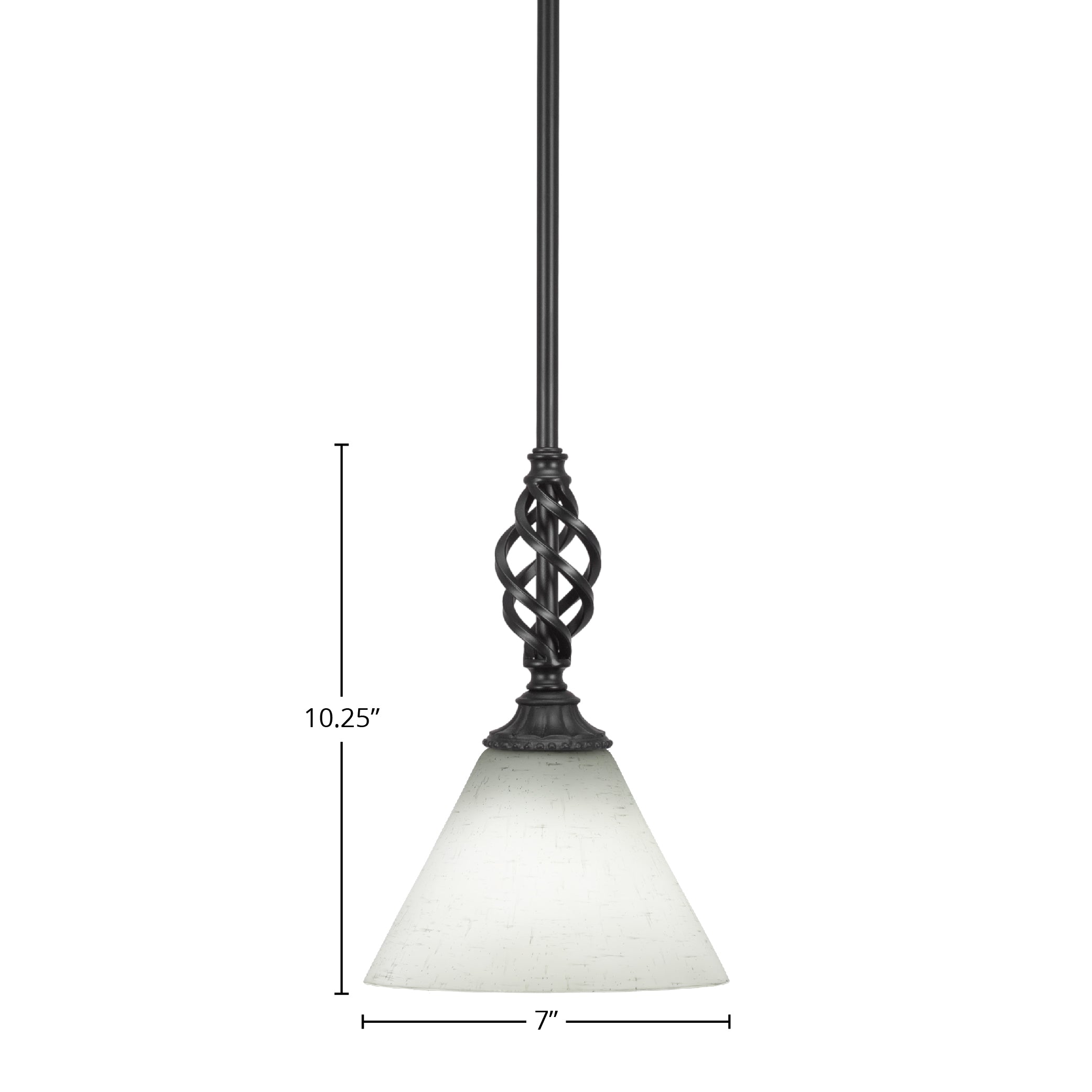 Eleganté One Light Mini Pendant in Matte Black with 7" White Muslin Shade