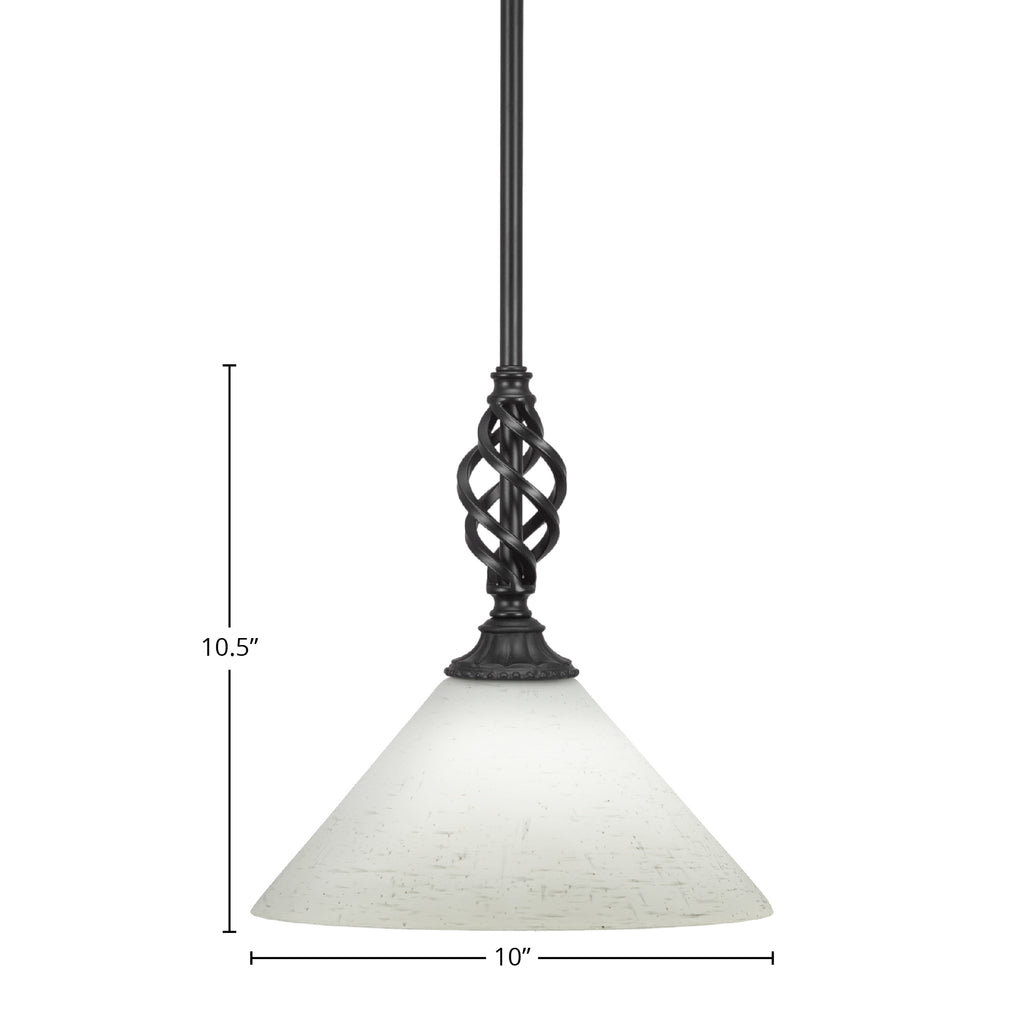 Eleganté One Light Mini Pendant in Matte Black with 10" White Muslin Shade