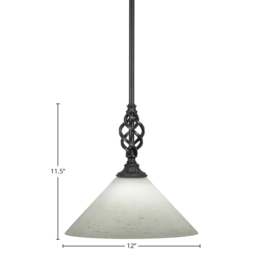 Eleganté One Light Mini Pendant in Matte Black with 12" White Muslin Shade