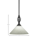Eleganté One Light Mini Pendant in Matte Black with 12" White Muslin Shade