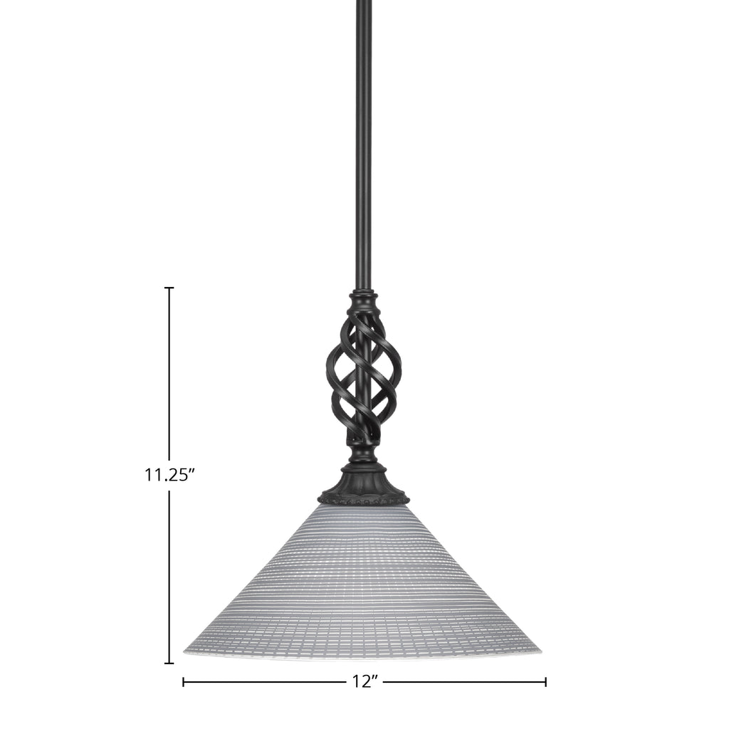 Eleganté One Light Mini Pendant in Matte Black with 12" Gray Matrix Shade