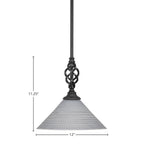 Eleganté One Light Mini Pendant in Matte Black with 12" Gray Matrix Shade
