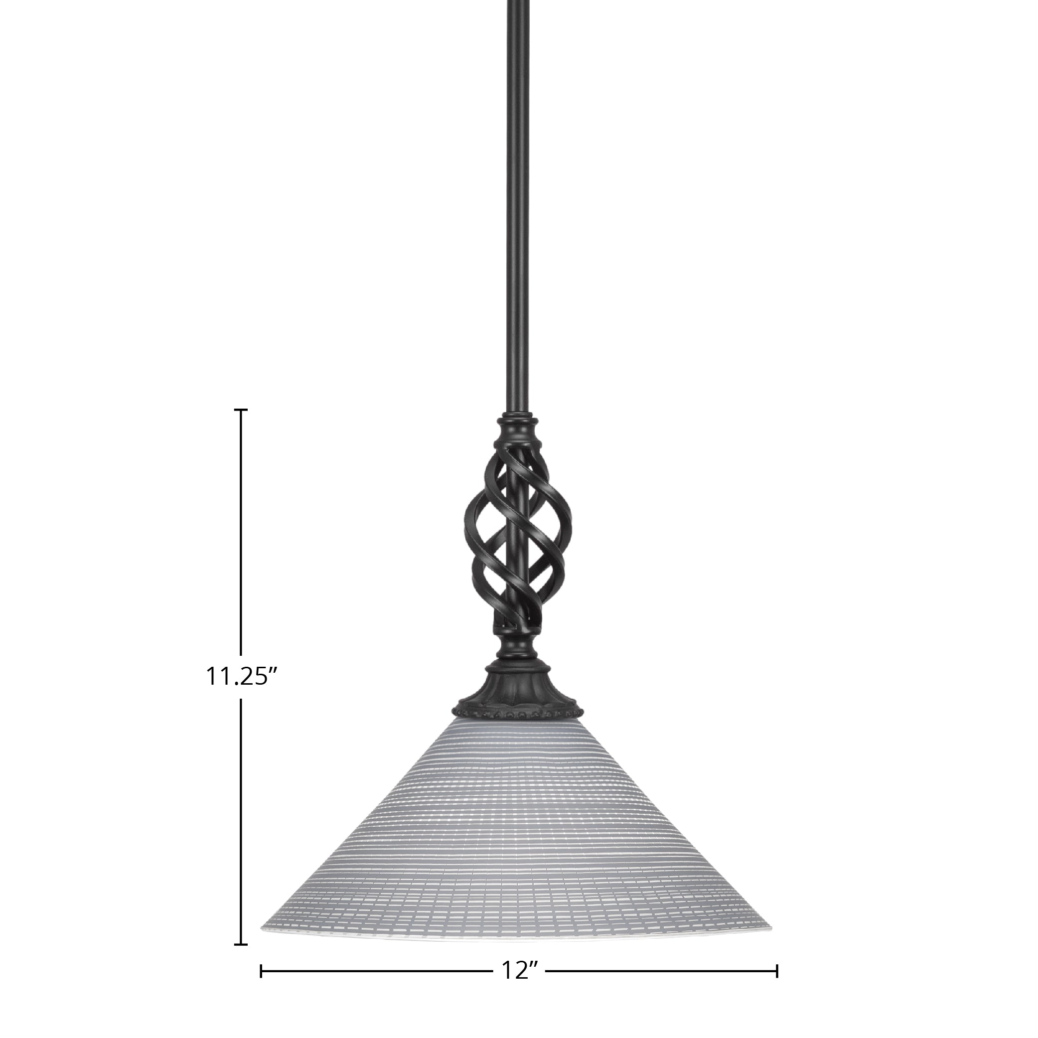 Eleganté One Light Mini Pendant in Matte Black with 12" Gray Matrix Shade