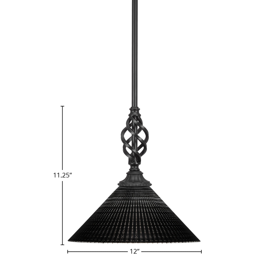 Eleganté One Light Mini Pendant in Matte Black with 12" Black Matrix Shade