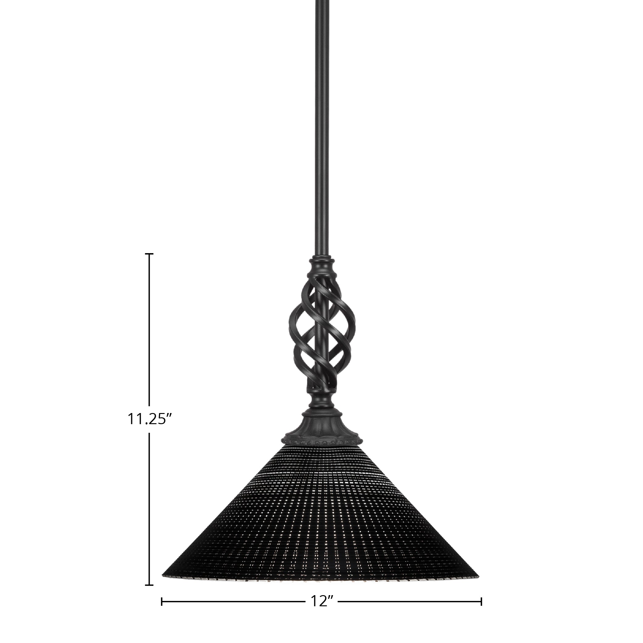 Eleganté One Light Mini Pendant in Matte Black with 12" Black Matrix Shade