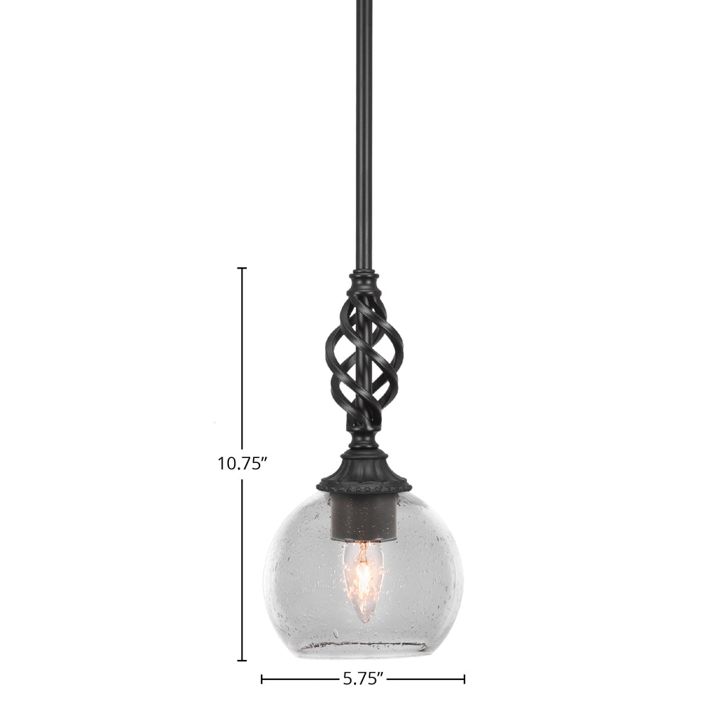 Eleganté One Light Mini Pendant in Matte Black with 5.75" Clear Bubble Shade