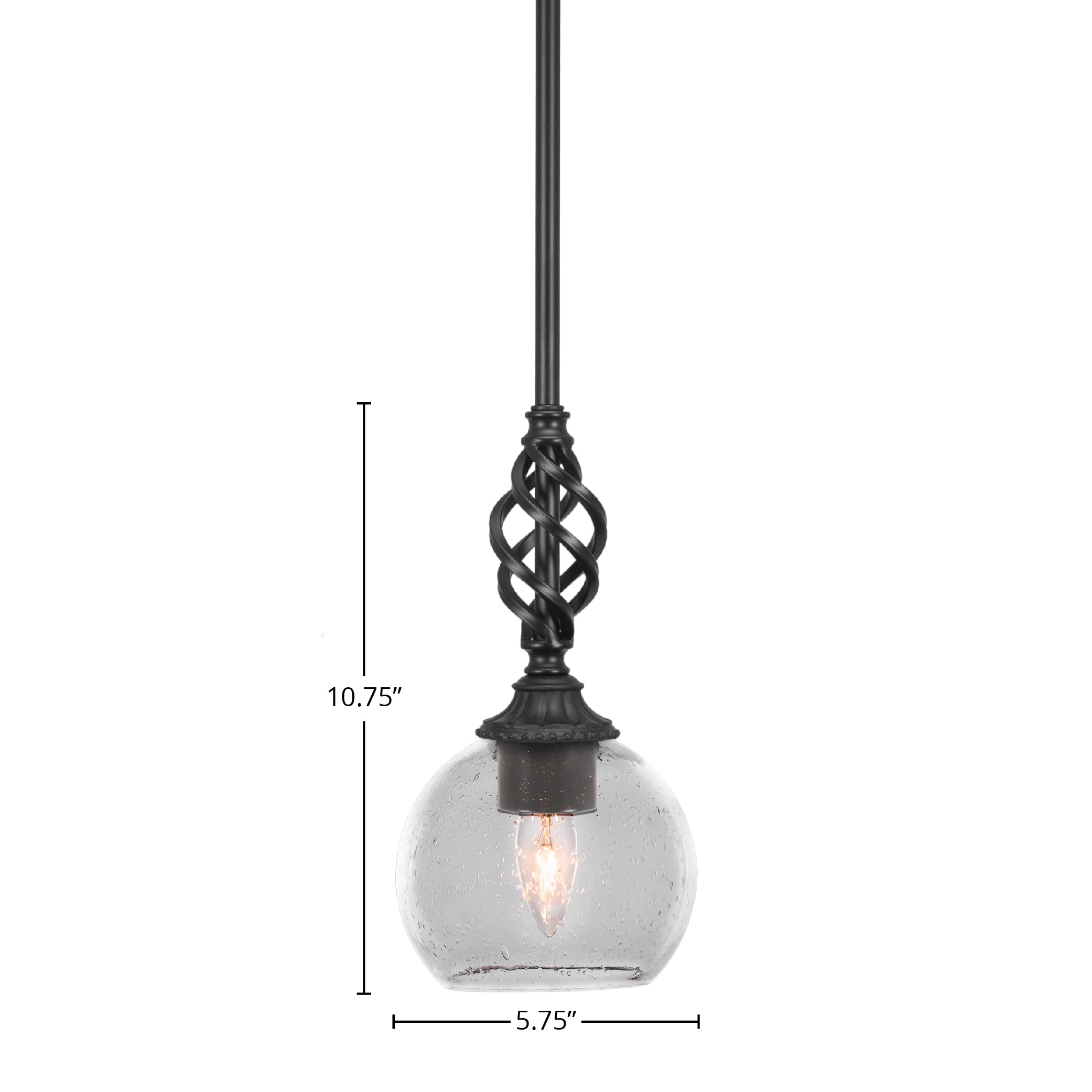 Eleganté One Light Mini Pendant in Matte Black with 5.75" Clear Bubble Shade