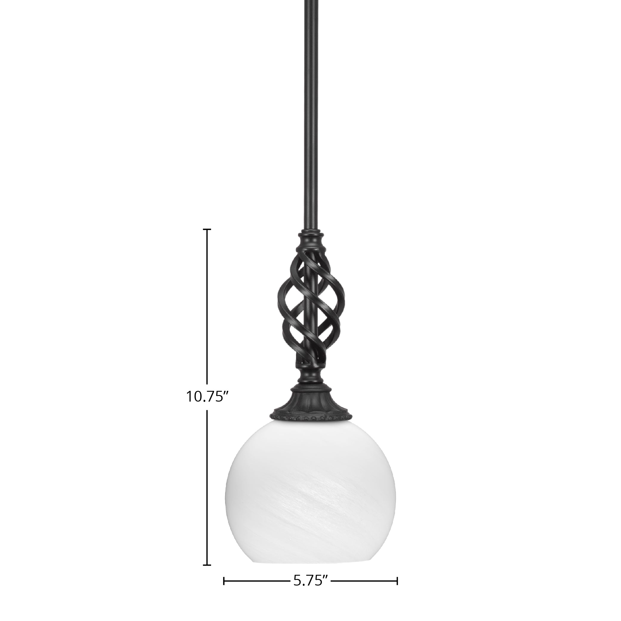 Eleganté One Light Mini Pendant in Matte Black with 5.75" White Marble Shade