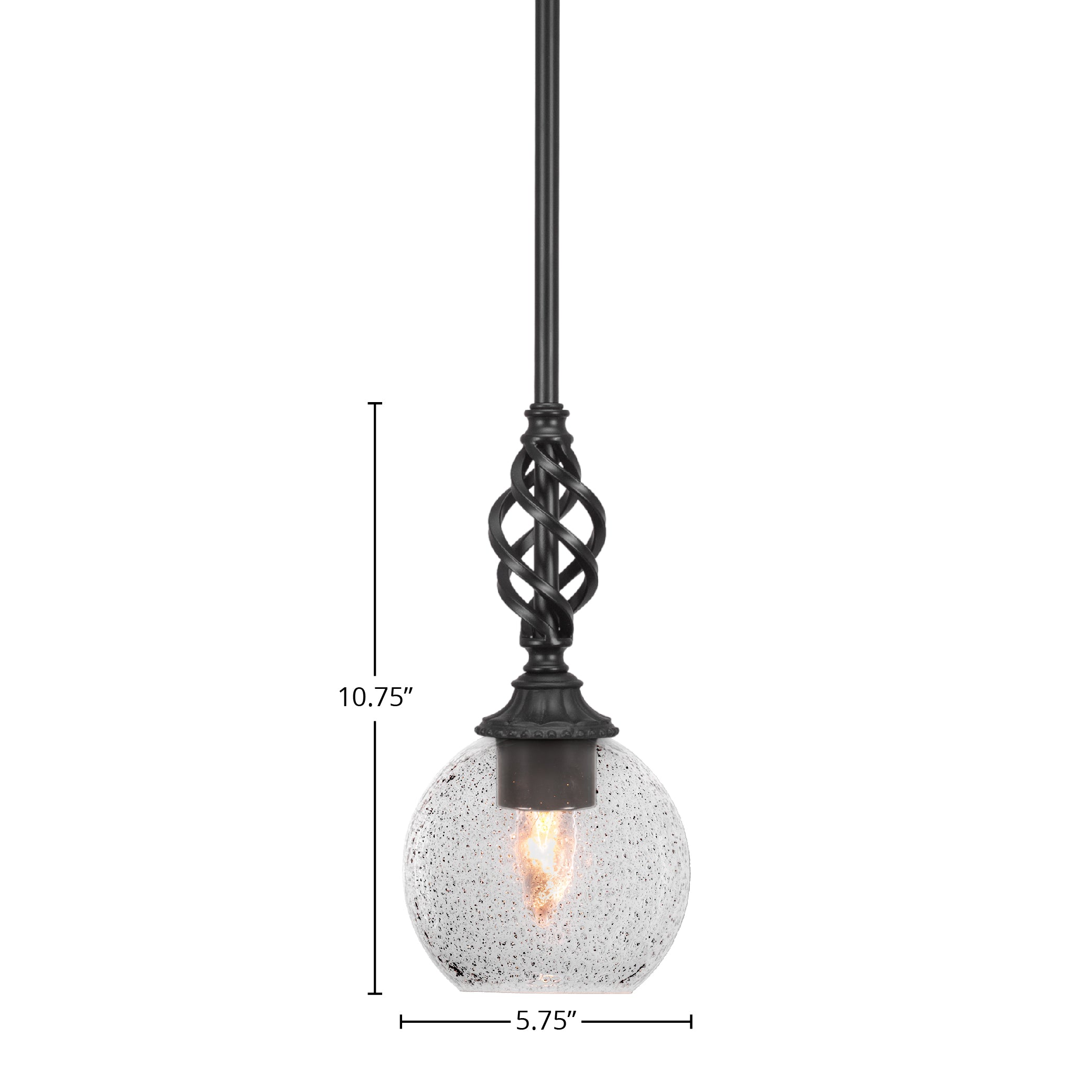 Eleganté One Light Mini Pendant in Matte Black with 5.75" Smoke Bubble Shade