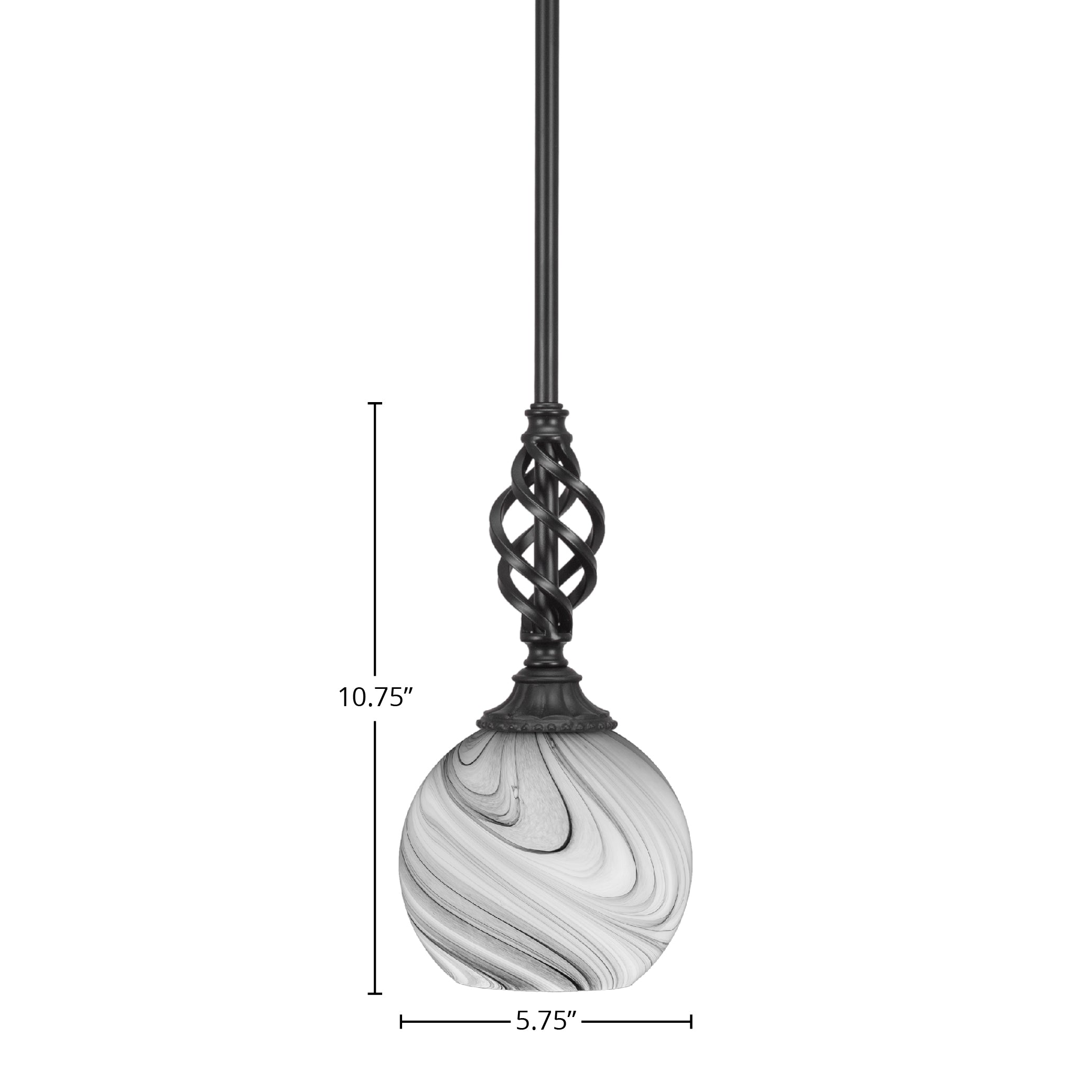 Eleganté One Light Mini Pendant in Matte Black with 5.75" Onyx Swirl Shade