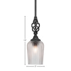 Eleganté One Light Mini Pendant in Matte Black with 5" Clear Textured Shade