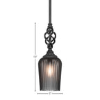 Eleganté One Light Mini Pendant in Matte Black with 5" Smoke Textured Shade