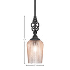 Eleganté One Light Mini Pendant in Matte Black with 5" Silver Textured Shade