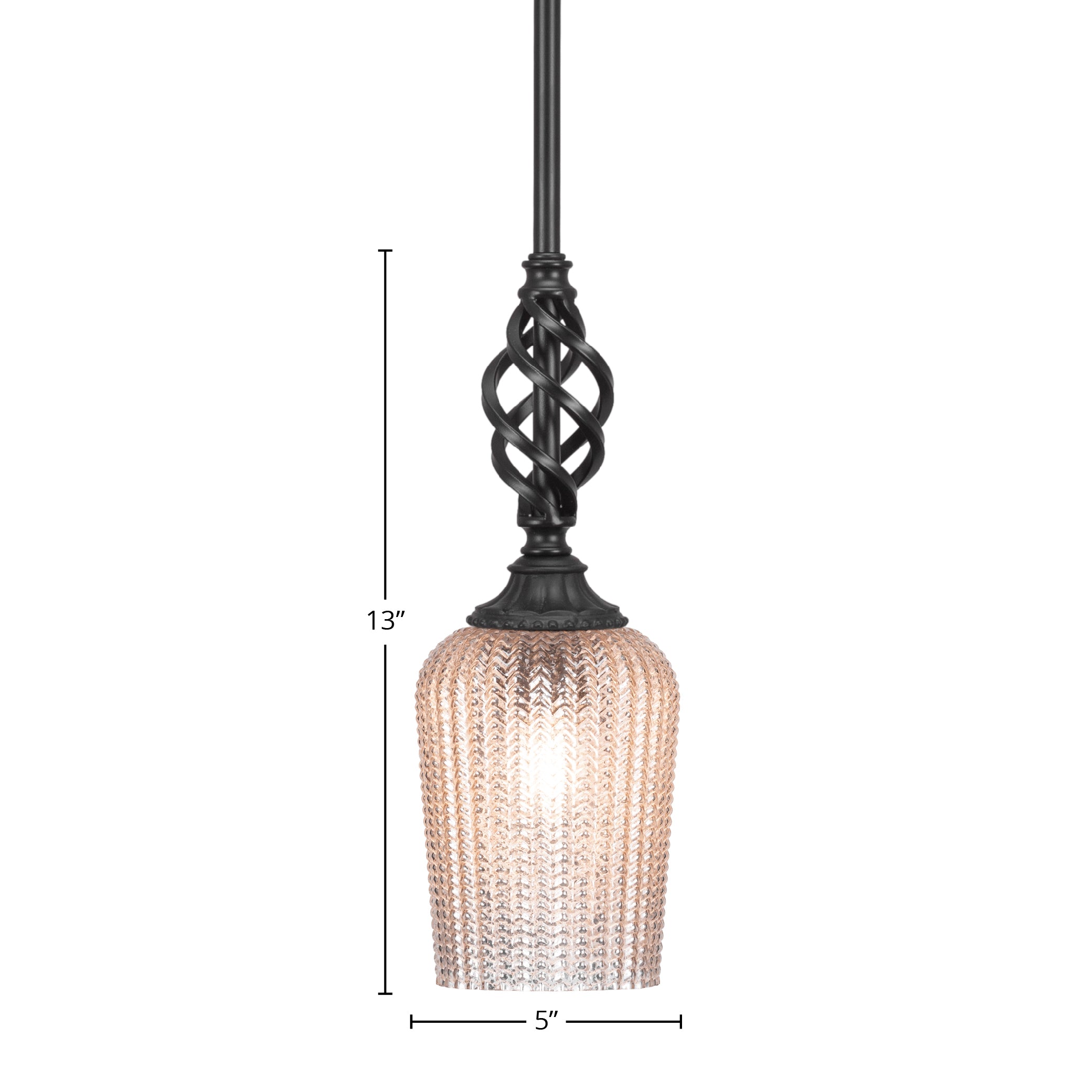 Eleganté One Light Mini Pendant in Matte Black with 5" Silver Textured Shade
