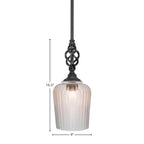 Eleganté One Light Mini Pendant in Matte Black with 9" Clear Textured Shade