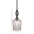 Eleganté One Light Mini Pendant in Matte Black with 9" Silver Textured Shade