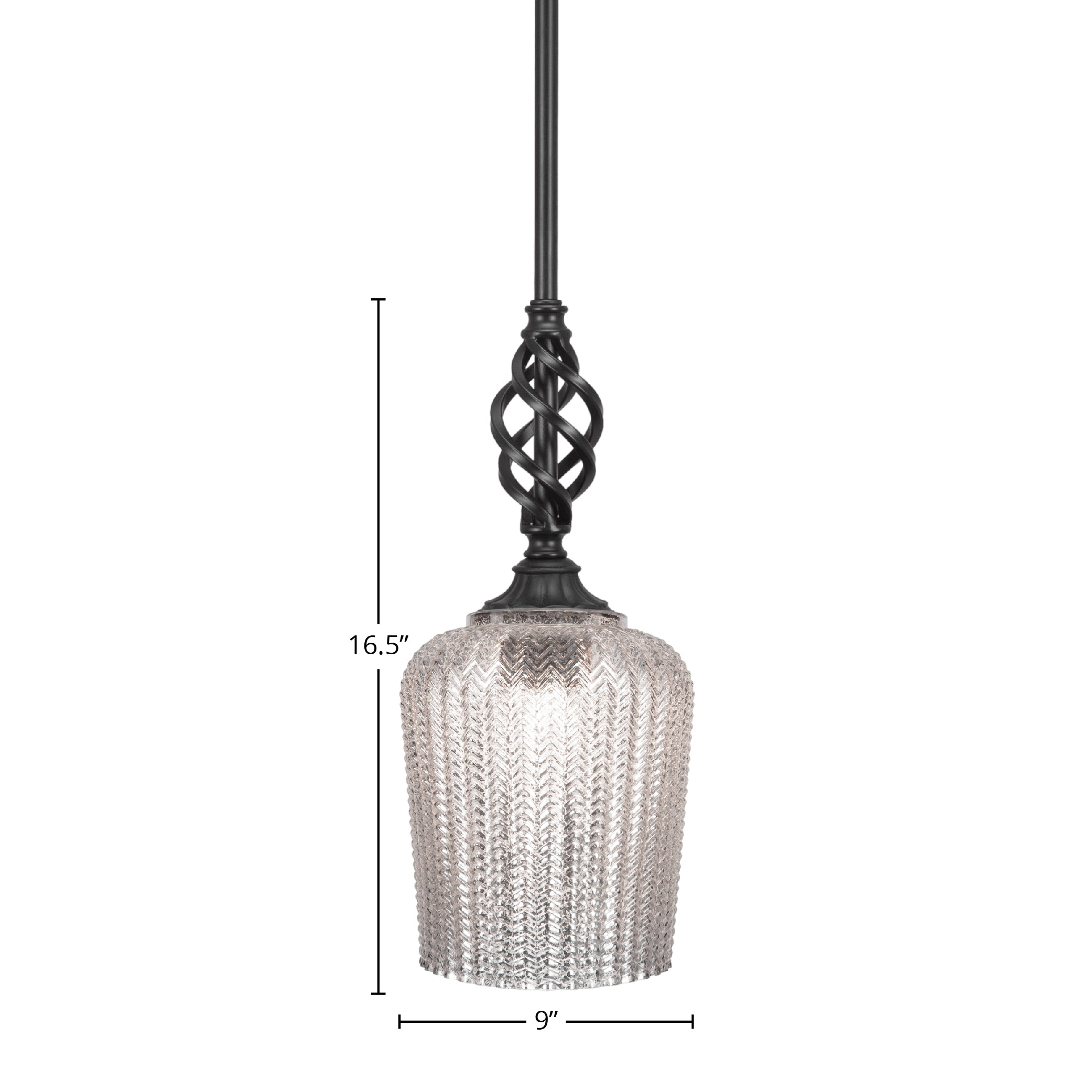 Eleganté One Light Mini Pendant in Matte Black with 9" Silver Textured Shade