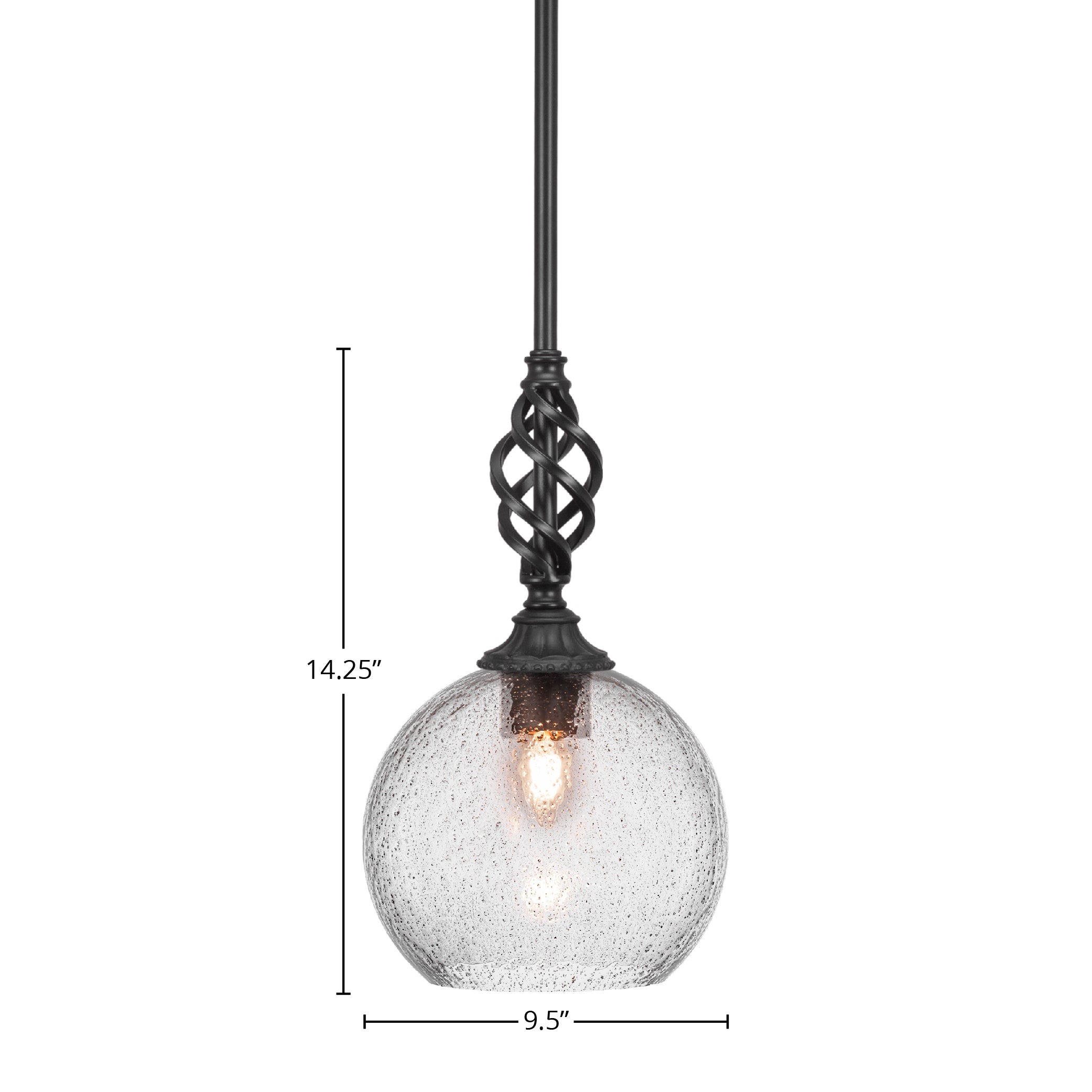 Eleganté One Light Mini Pendant in Matte Black with 9.5" Smoke Bubble Shade