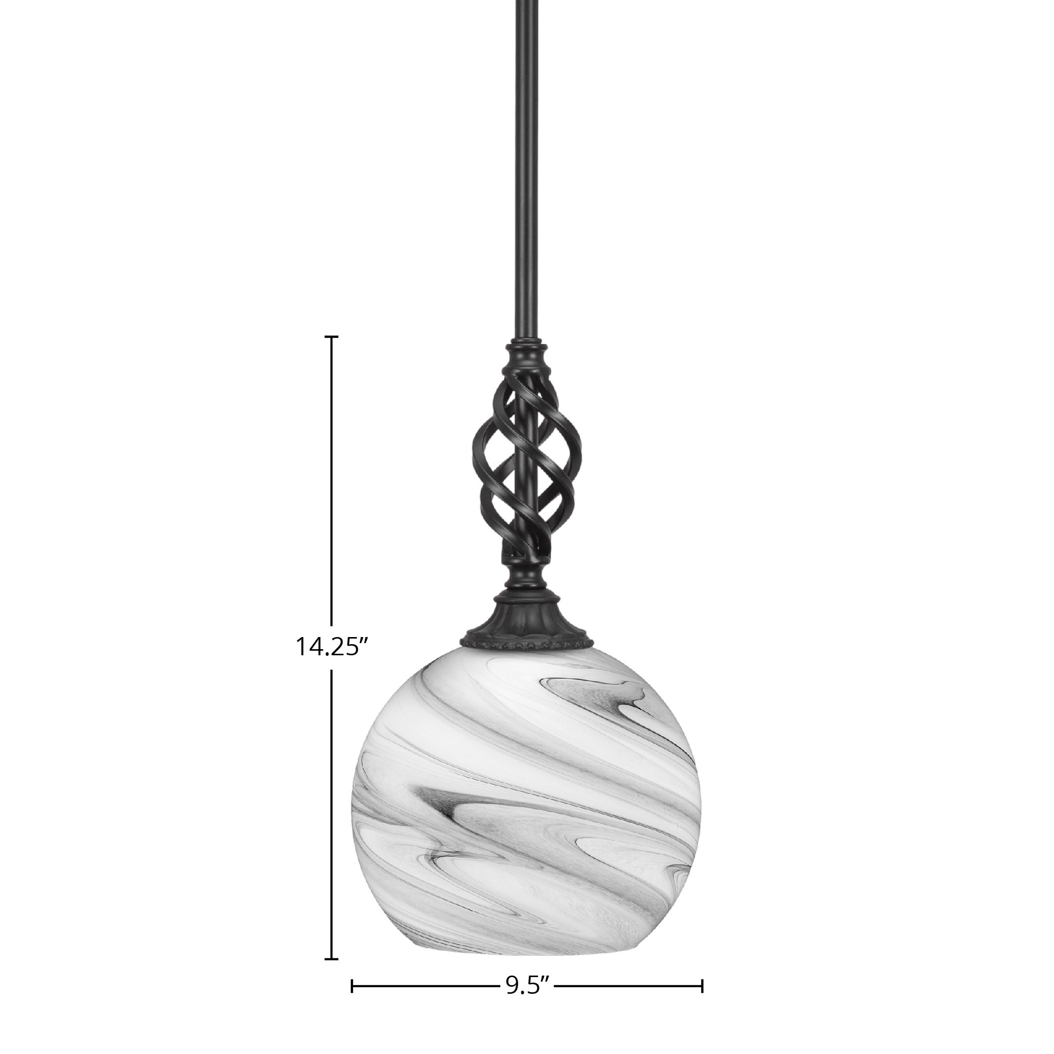 Eleganté One Light Mini Pendant in Matte Black with 9.5" Onyx Swirl Shade
