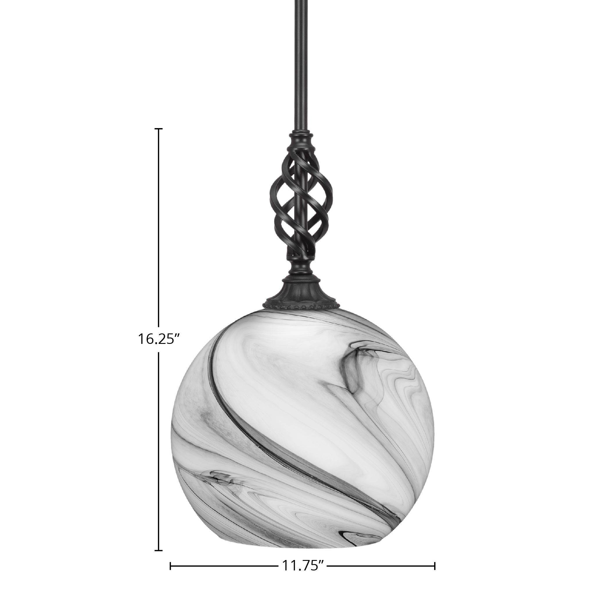 Eleganté One Light Mini Pendant in Matte Black with 11.75" Onyx Swirl Shade